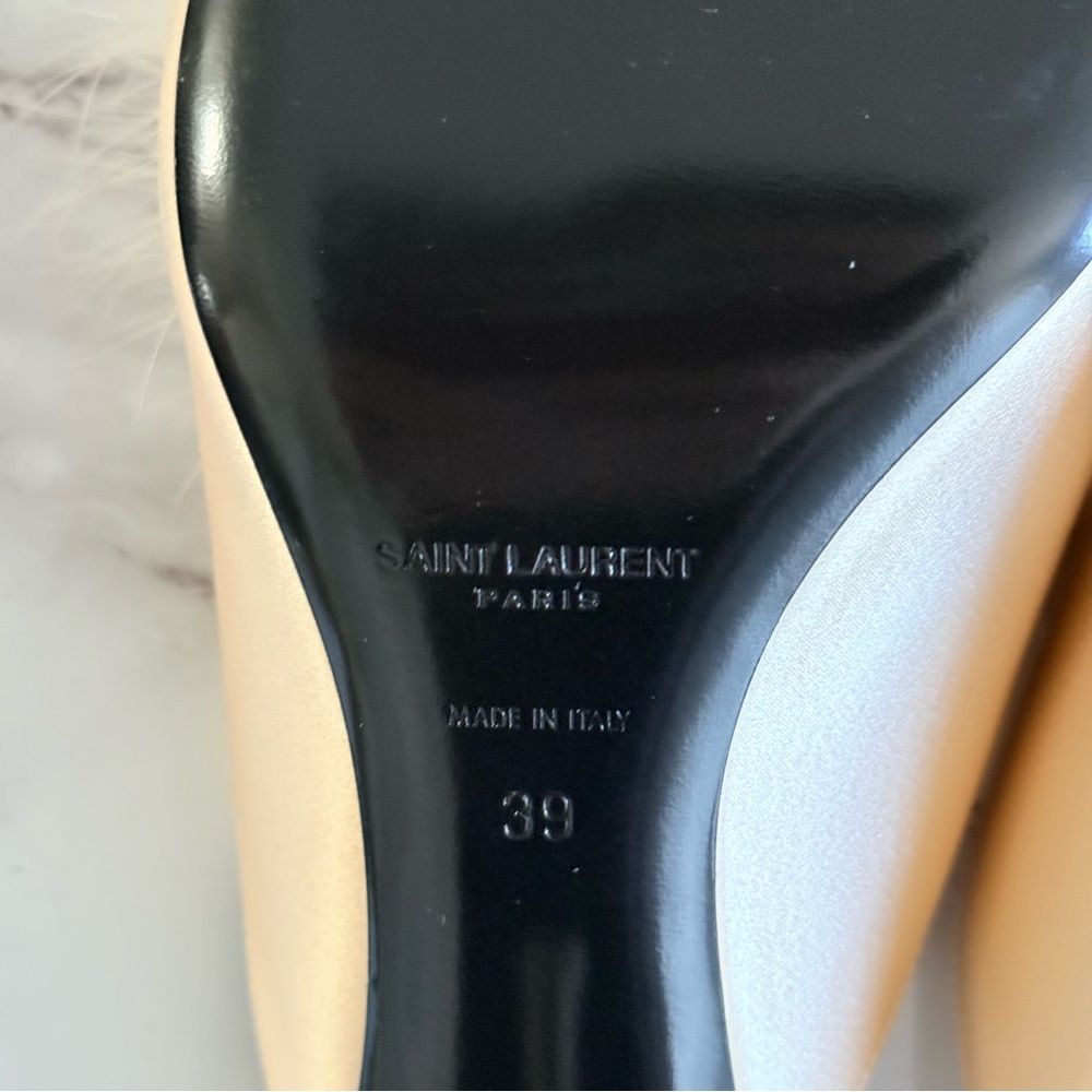 Saint Laurent Blanco 60 Mule Satin Feather Heel Nude Size 39 - Picture 7 of 7